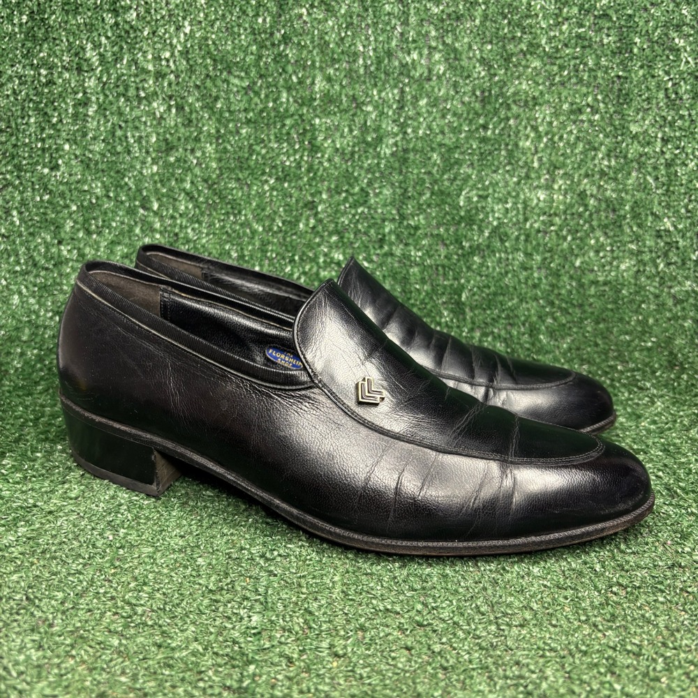 Florsheim Designer Collection Loafers Leather Vintage Formal Shoes Black Mens 9D